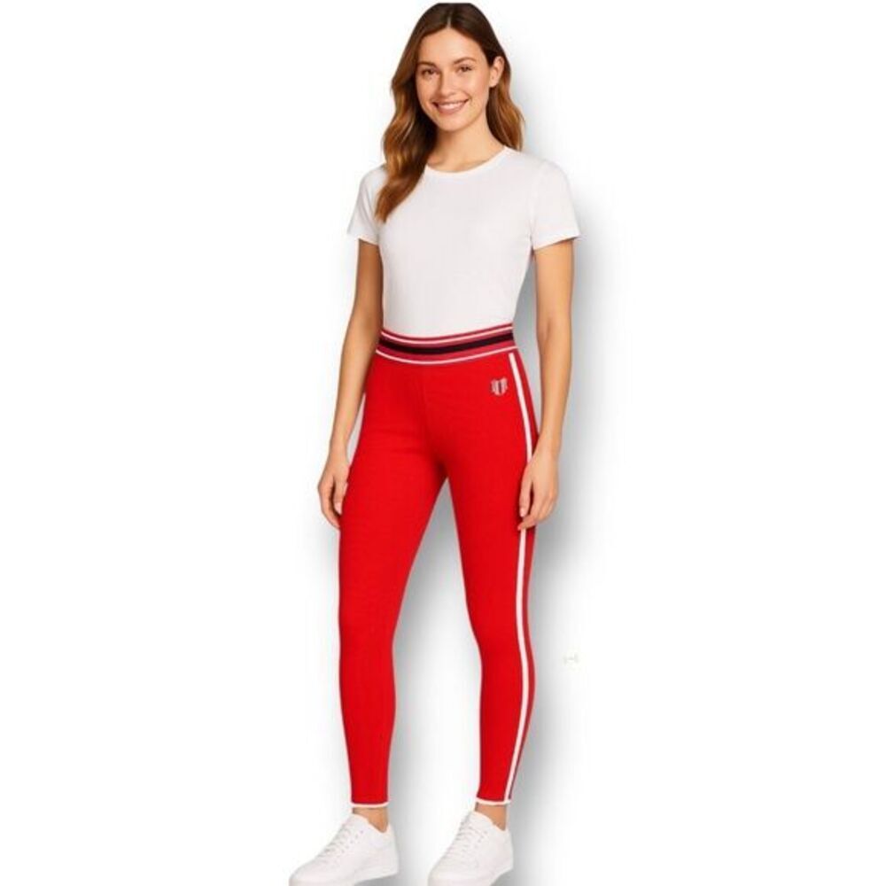 New EleVen by Venus Williams Red Retro Daze Ribbed Stripe Leggings Tennis Sz S‎